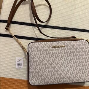Michael Kors Signature Brown and Cream Crossbody Bag